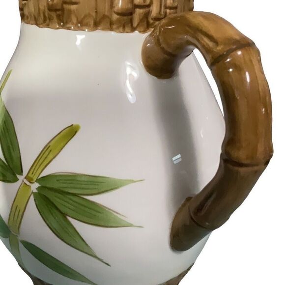 Vintage Ceramic Tropical Bamboo Palm Painted 10 Cup Water Table Pitcher Jug - Picture 4 of 6